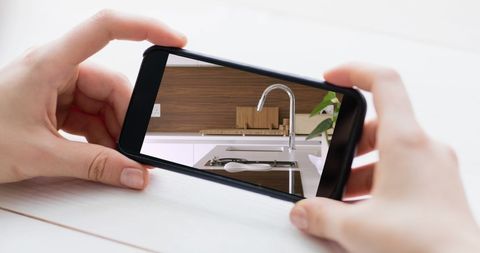 Person Browsing Kitchen Designs on Smartphone - Download Free Stock Images Pikwizard.com