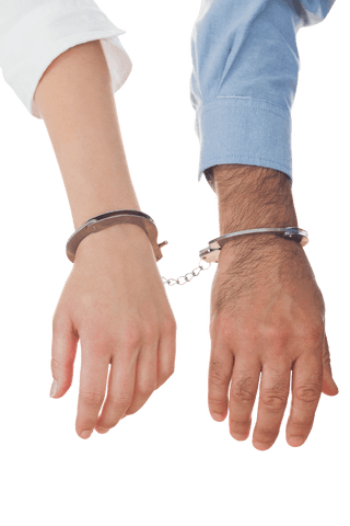 Business partnership in transparent handcuff connection