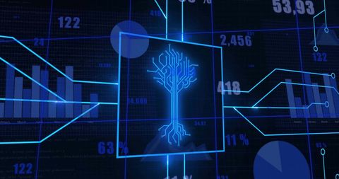 Futuristic Data Processing Circuit Board with Financial Graphs - Download Free Stock Images Pikwizard.com
