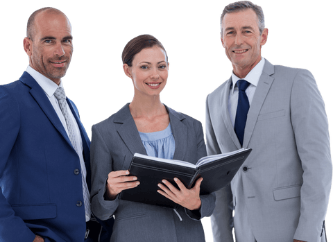 Transparent business professionals collaborating with notes