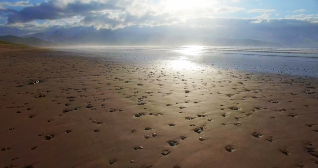 Tranquil Sunset on Sandy Beach with Reflective Ocean - Download Free Stock Videos Pikwizard.com