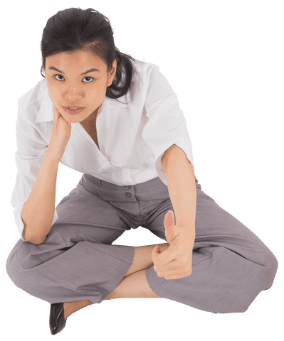 Businesswoman Sitting Cross-Legged Showing Thumbs Up Transparent