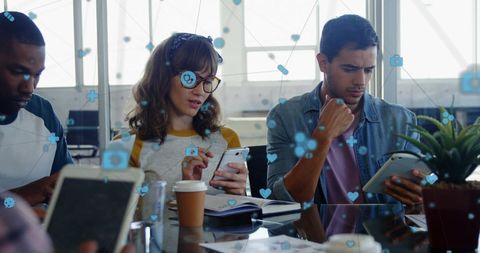 Colleagues Collaborating with Digital Connection Concepts