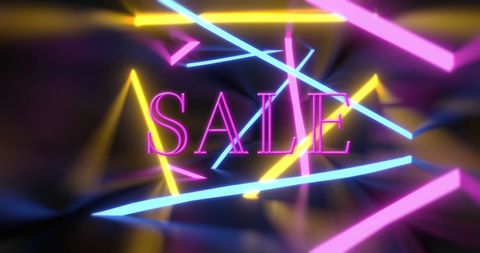 Neon Sale Text with Vibrant Lines on Dark Background
