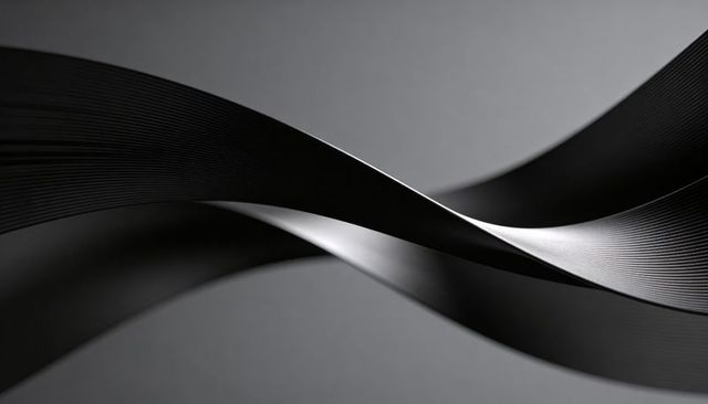 Twisting Black and Metallic Ribbons Minimalist Abstract Sculpture with Grooved Texture