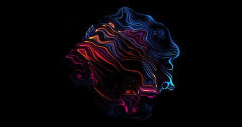 Abstract Neon Waves with Fluid Motion against Dark Background