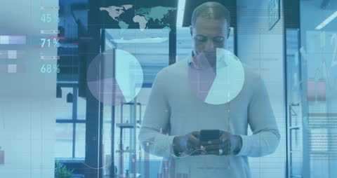 Digital Financial Data and Businessman Using Smartphone