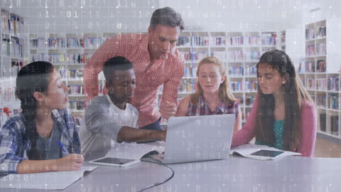 Team Collaborating on Digital Project with Data Overlay