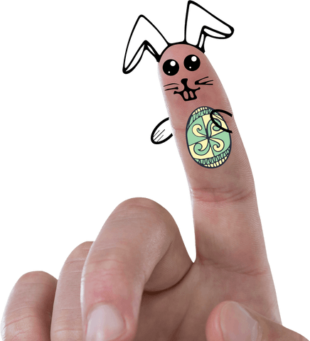 Creative easter bunny face on finger with transparent background