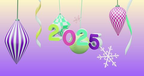 Festive 2025 Celebration with Colorful Ornaments and Decorations