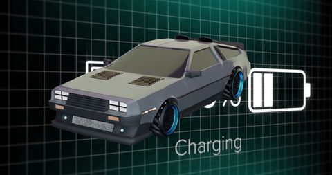 Futuristic Car Stylized with Charging Battery Interface