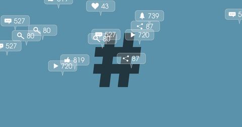Hashtag with Social Media Interaction Icons on Blue Background - Download Free Stock Images Pikwizard.com