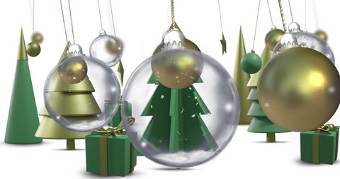 Festive Green Christmas Baubles with Pine Trees - Download Free Stock Images Pikwizard.com