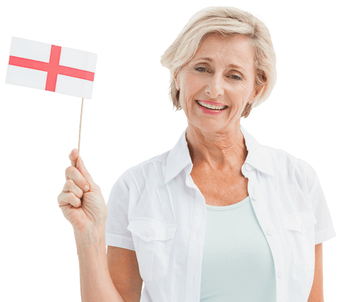 senior woman smiling holding english flag on transparent background - Download Free Stock Videos Pikwizard.com