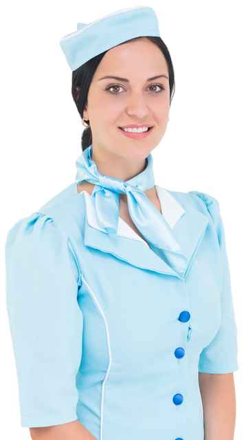 Transparent smiling female airline stewardess in blue uniform - Download Free Stock Videos Pikwizard.com