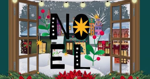 Festive Christmas Greeting with Winter Village View