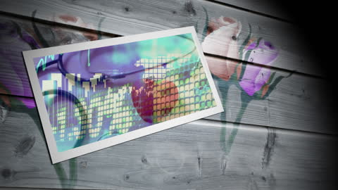 Abstract Data Card Overlay on Wooden Floral Background