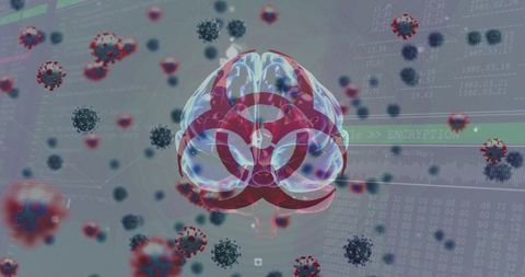 Coronavirus Impacting Brain with Biohazard Symbol Overlay - Download Free Stock Images Pikwizard.com