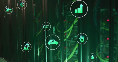 Eco Icons and Digital Data Processing over Servers - Download Free Stock Images Pikwizard.com