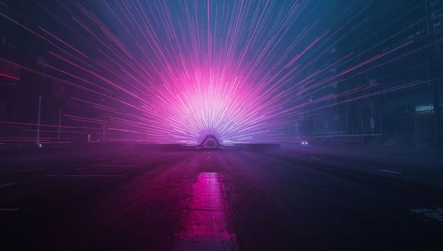 Solitary Figure Kneeling in Urban Neon Glow at Night