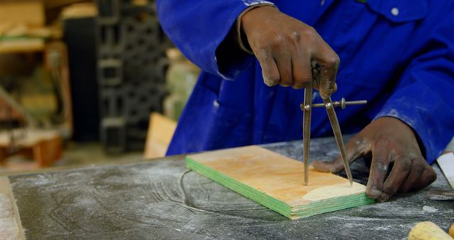 Carpenter Measuring Wood with Caliper in Workshop - Download Free Stock Images Pikwizard.com