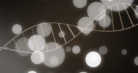 Abstract dna strand with floating particles in digital space