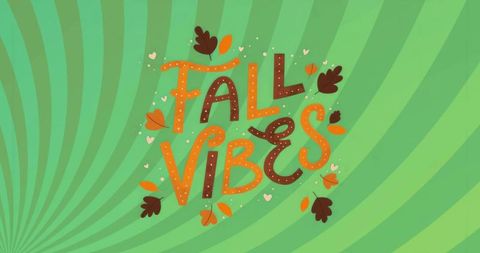 Vibrant Autumn Typography with Decorative Leaves and Heart Accents