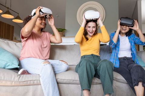 Diverse Female Friends Exploring Virtual Reality Together