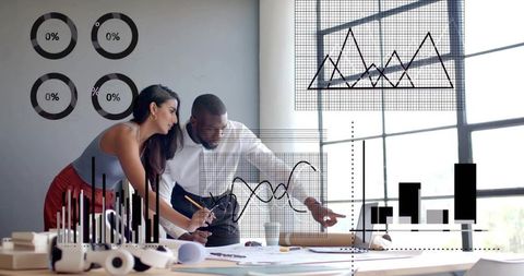 Creative Designers Collaborating in Modern Office with Virtual Reality Tech