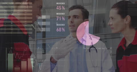 Doctors Collaborating with Financial Data Overlay in Hospital Setting