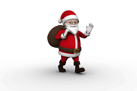 Transparent Cartoon Santa Waving and Walking with Gift Bag