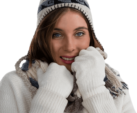 Young Woman in Cozy Sweater Accessories Looking Warm and Festive on Transparent Background