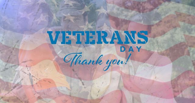 Overlay of veterans on American flag background expressing gratitude for their service. Ideal for social media posts, event promotions, flyers, and campaigns celebrating Veterans Day and honoring military service members.