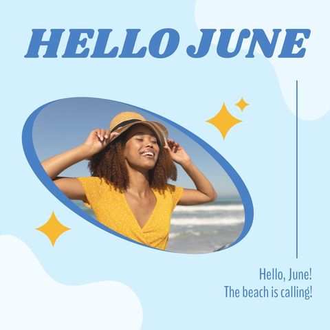 Joyful Woman at Beach Welcomes Start of June