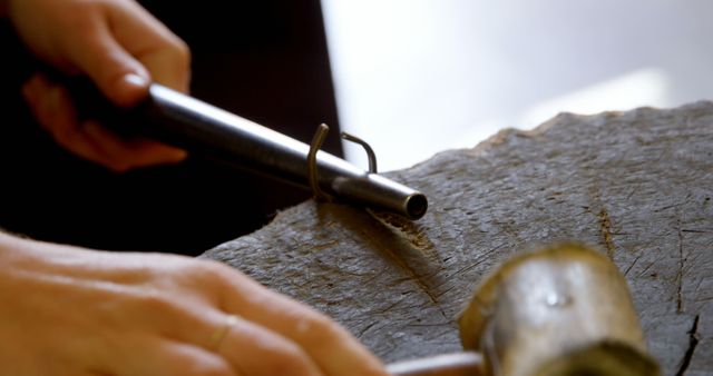 Craftsman Using Chisel and Mallet in Woodworking Process - Download Free Stock Images Pikwizard.com