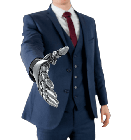 Businessman with Transparent Robotic Hand Shaking