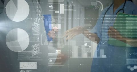 Healthcare professionals analyzing data with advanced technology