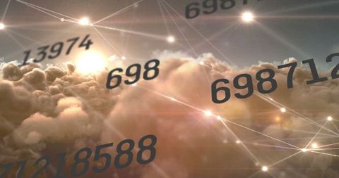 Digital network cloud connection above skies