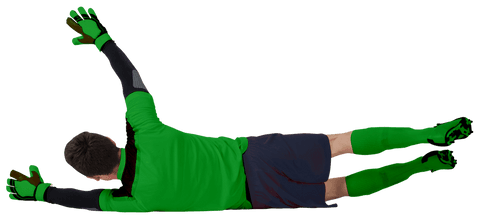 Caucasian male football player diving transparent background