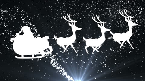 Santa Claus in Sleigh with Reindeers and Falling Snow Animation