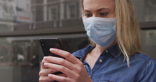 Woman Wearing Protective Mask Using Smartphone Outdoors - Download Free Stock Images Pikwizard.com