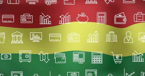 Abstract Financial Icons on Tricolor Waves