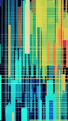Pulsing Colored Bars and Shifting Yellow Grid Lines | Vertical Futuristic Motion Loop