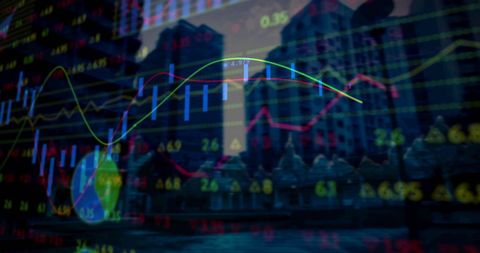 Financial Data Overlapping Cityscape Represents Global Business Concepts