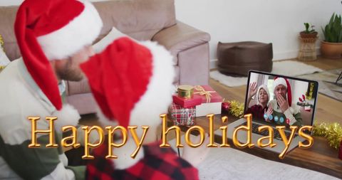 Virtual Christmas Celebration with Friends in Santa Hats