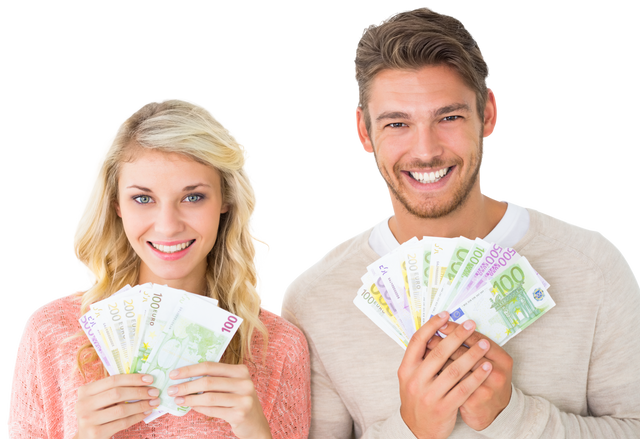 Happy Caucasian Couple Holding Banknotes With Transparent Background - Download Free Stock Videos Pikwizard.com