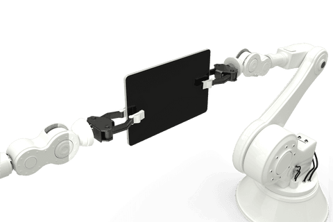 transparent robotic arms holding a computer tablet in unison - Download Free Stock Videos Pikwizard.com
