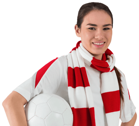 Smiling Football Fan with White Ball Showing Team Spirit