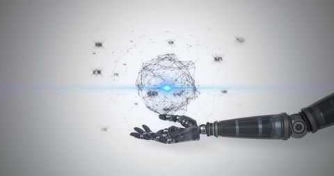 Robotic Arm Holding Digital Network Sphere Concept - Download Free Stock Images Pikwizard.com