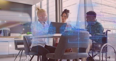 Inclusive Office Meeting with Innovative Digital Technology Overlays